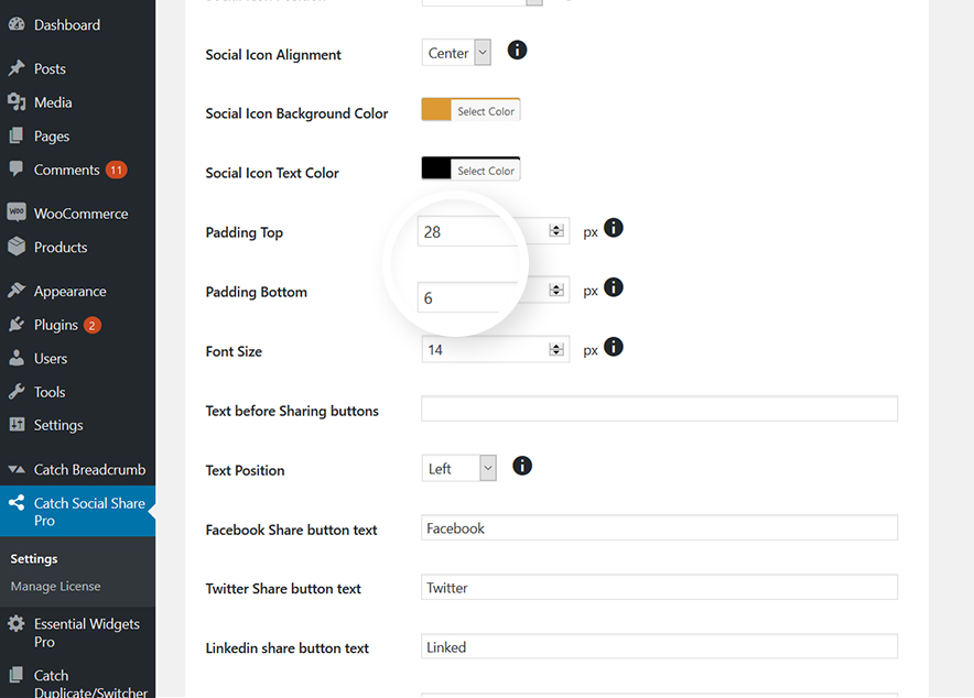 Social Share Pro Padding Options