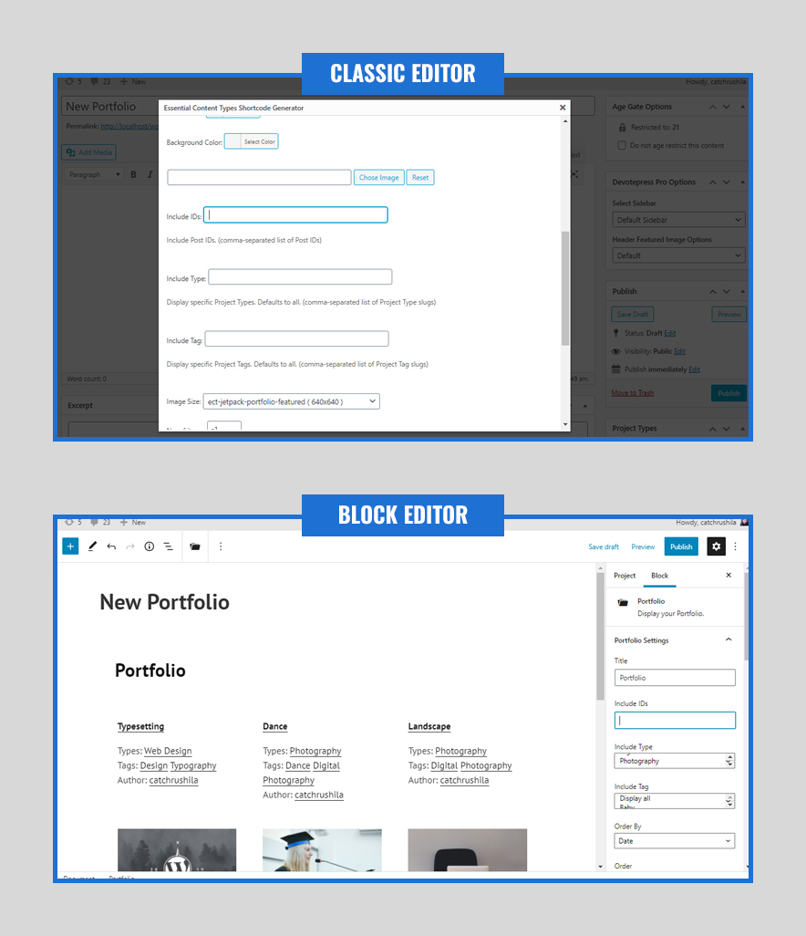 image showing the IDs feature in Classic editor and Block Editor